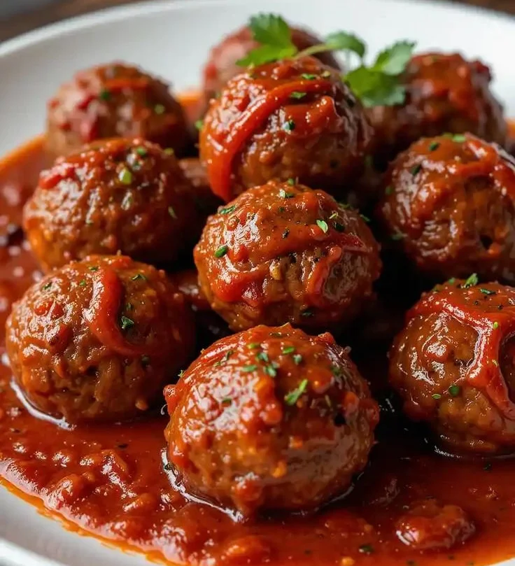 Boulettes de viande moelleuses avec sauce tomate parfumée sur une assiette