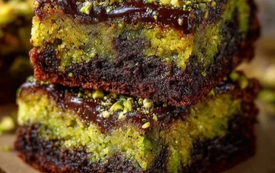 Brownie à la Pistache avec chocolat fondant et éclats de pistache