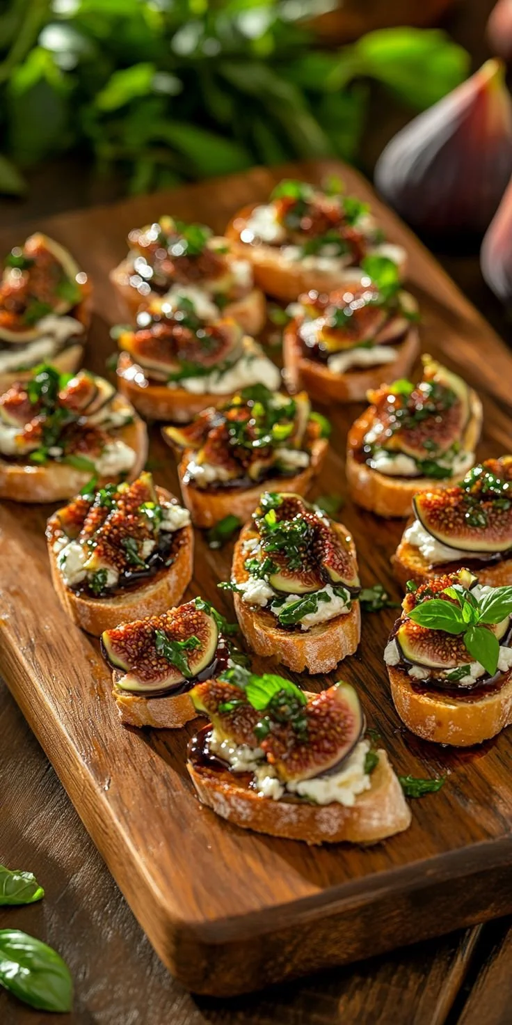 Bruschettas aux figues et fromage de chèvre frais, un apéritif savoureux et sain
