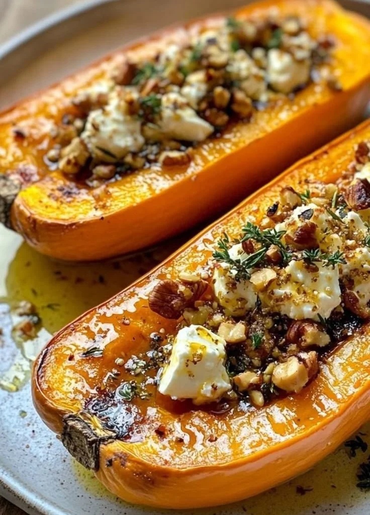 Butternut rôti au miel servi dans un plat élégant