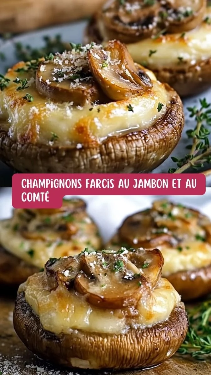 Champignons Farcis au Jambon et au Comté, une entrée délicieuse et rapide à préparer.