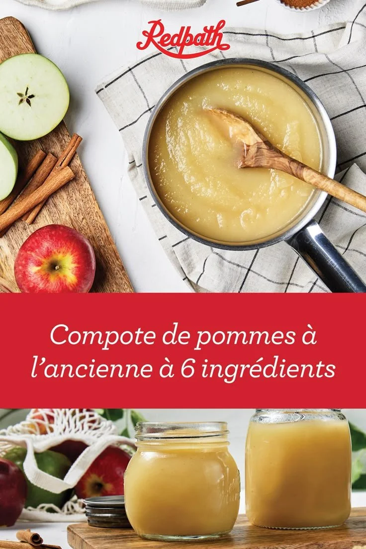 Bocal de compote de pommes à l’ancienne avec 6 ingrédients sur une table en bois