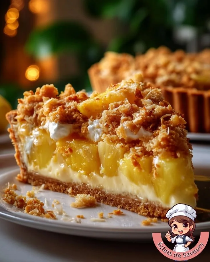 Tarte ananas coco crumble - une délicieuse pâtisserie tropicale avec une croûte sablée