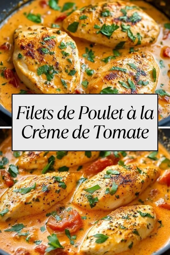 Filets de poulet cuisinés avec une sauce crémeuse à la tomate
