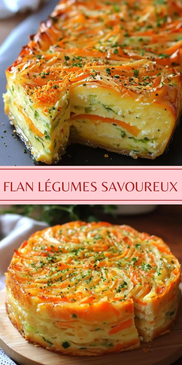 Flan aux Légumes Râpés délicieux, léger et savoureux, prêt à être dégusté.
