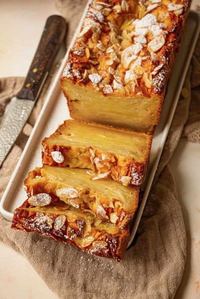 Gâteau invisible aux Pommes fait maison, moelleux et léger, présenté sur une assiette.