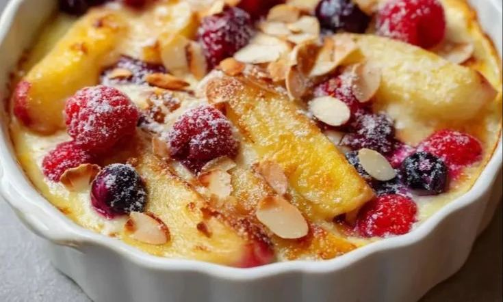 Dessert savoureux de gratin de fruits aux fruits frais et croustillants