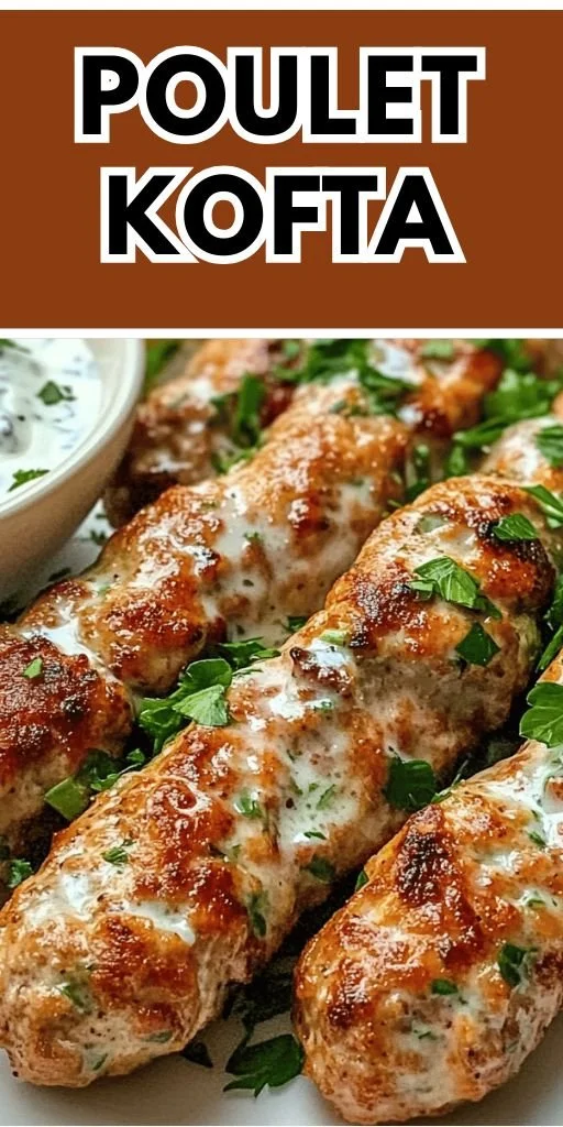 Kofta de Poulet avec sauce yogourt à l'ail, un plat savoureux et épicé.