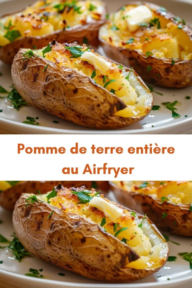 Recette de pomme de terre entière cuite à l'Air Fryer, délicieuse et facile.