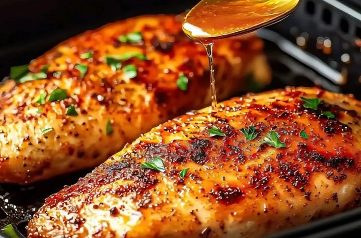 Poulet croustillant préparé à la friteuse à air avec garnitures