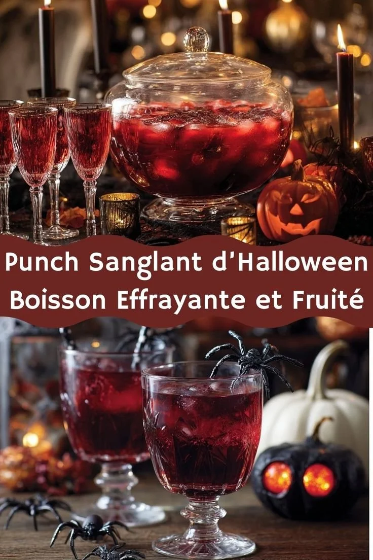 Punch Sanglant d'Halloween dans un bol décoratif avec des fruits