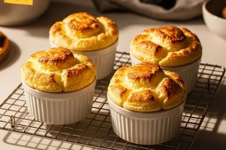 Soufflé au fromage préparé dans une friteuse à air, doré et appétissant.