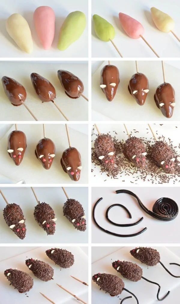 Souris enragées d'Halloween en chocolat et pâte d'amande décoratives