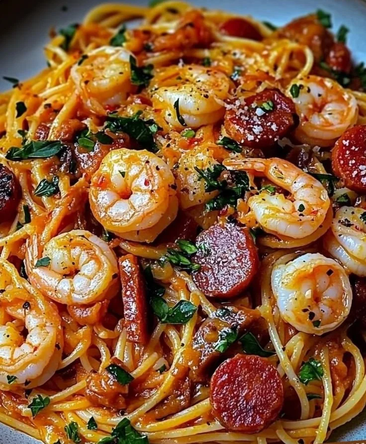 Spaghetti crémeux avec une sauce de poivron rouge