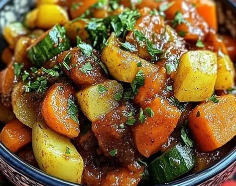 Tajine de Légumes magique, plat savoureux et coloré, idéal pour un repas santé.