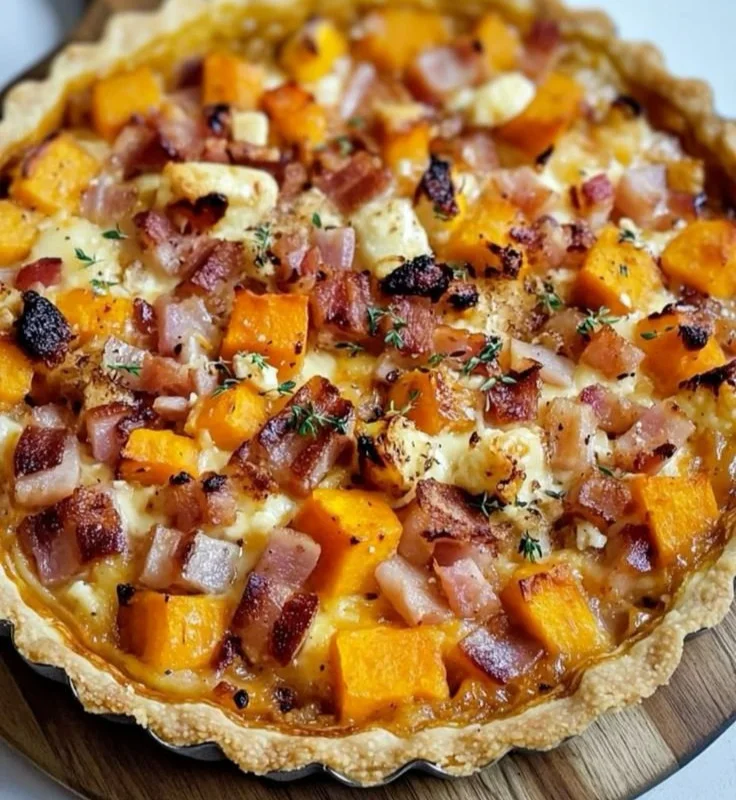 Tarte au butternut et lardons, plat savoureux pour l'automne
