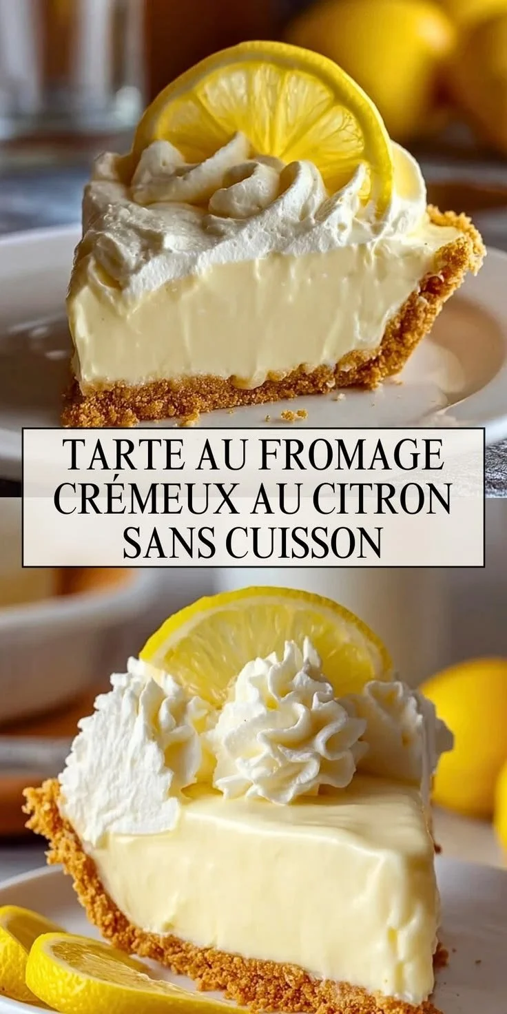 Tarte au fromage crémeux au citron sans cuisson, dessert frais et savoureux.