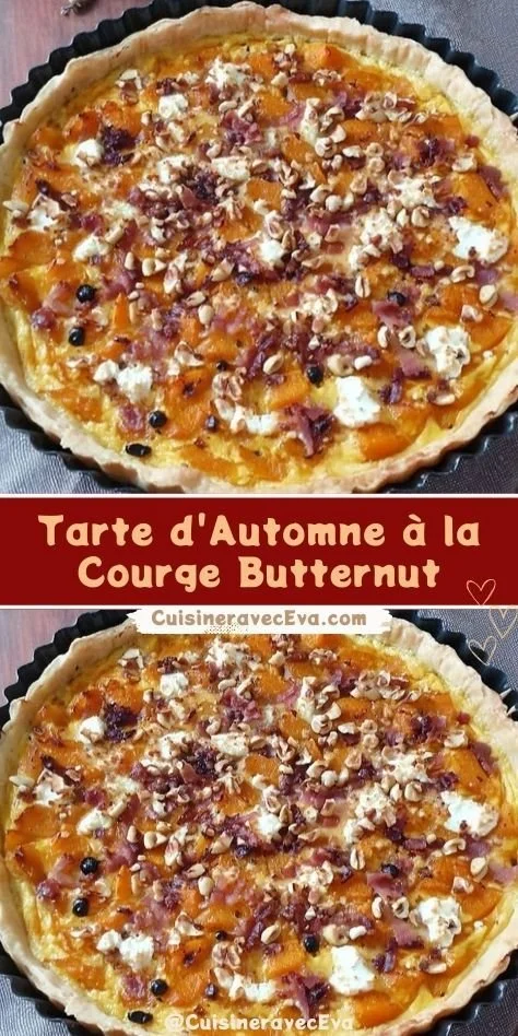 Tarte d’Automne à la Courge Butternut, crémeuse et savoureuse, sur une table décorée.
