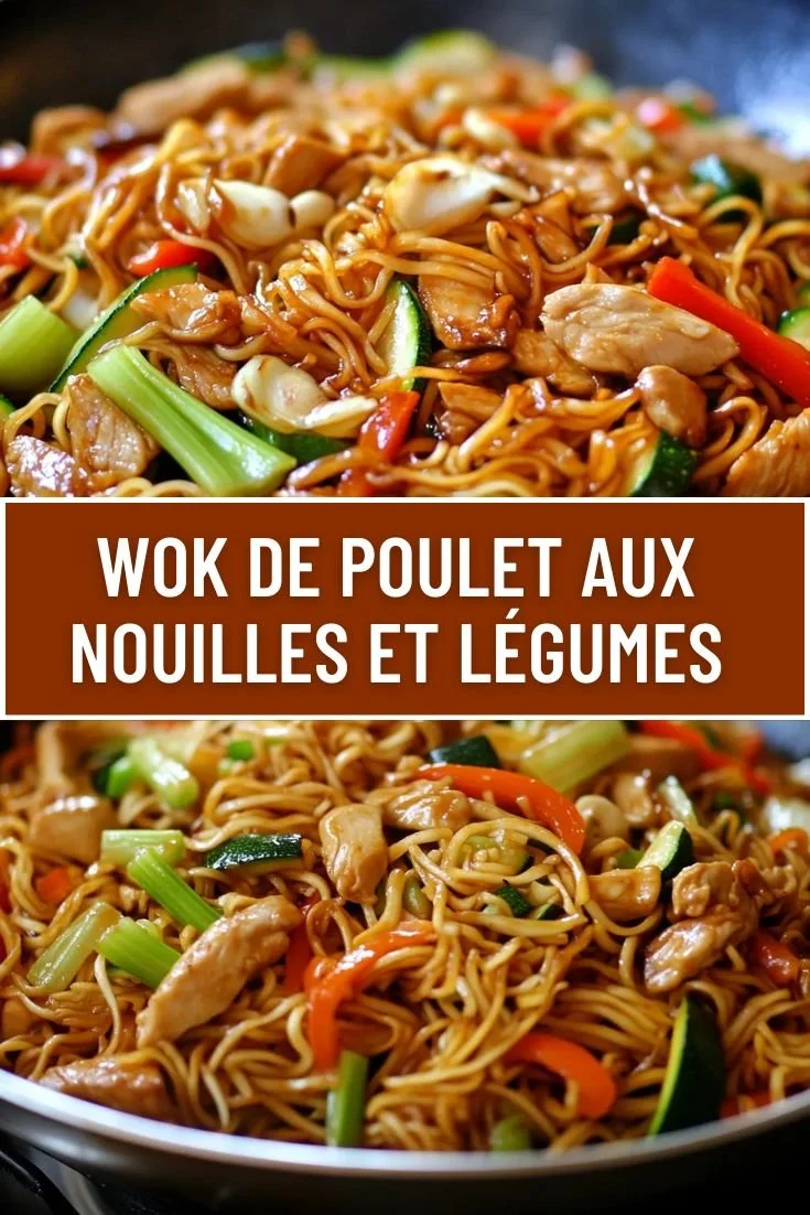 Wok de Poulet aux Nouilles et Légumes, plat coloré et savoureux
