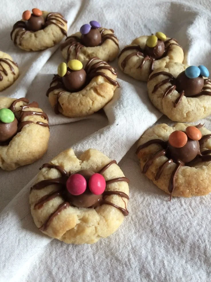 Biscuits araignées à la noisette décorés avec du chocolat