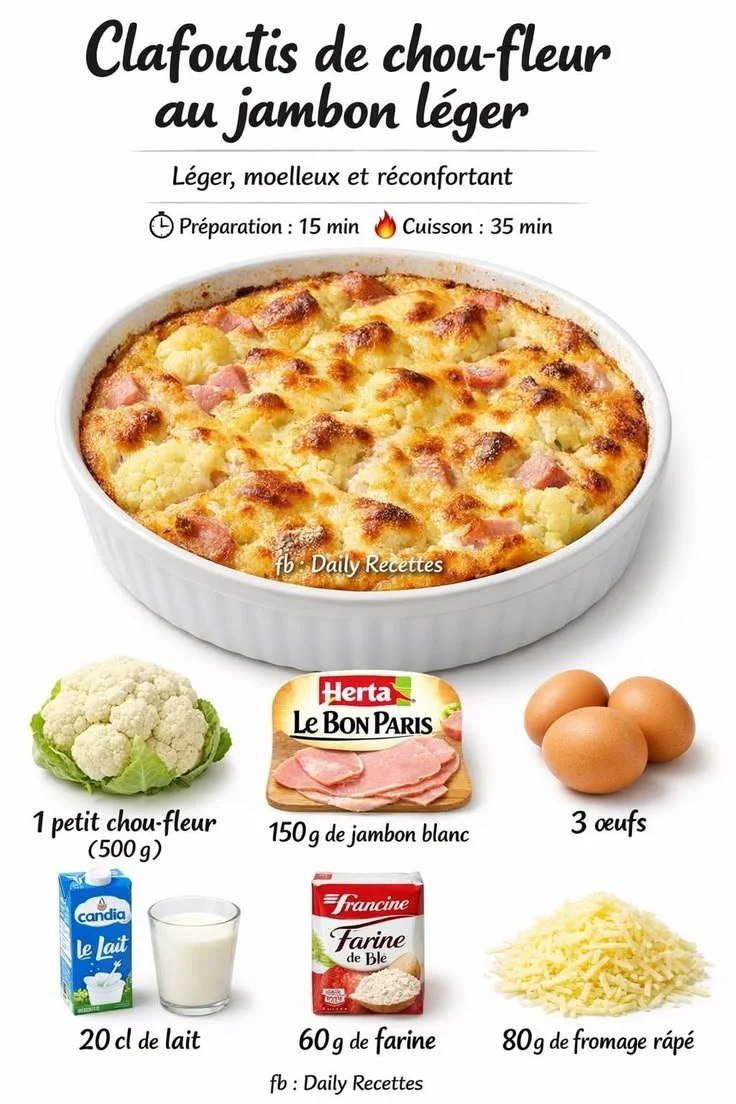 Clafoutis de chou-fleur au jambon léger, plat réconfortant et savoureux
