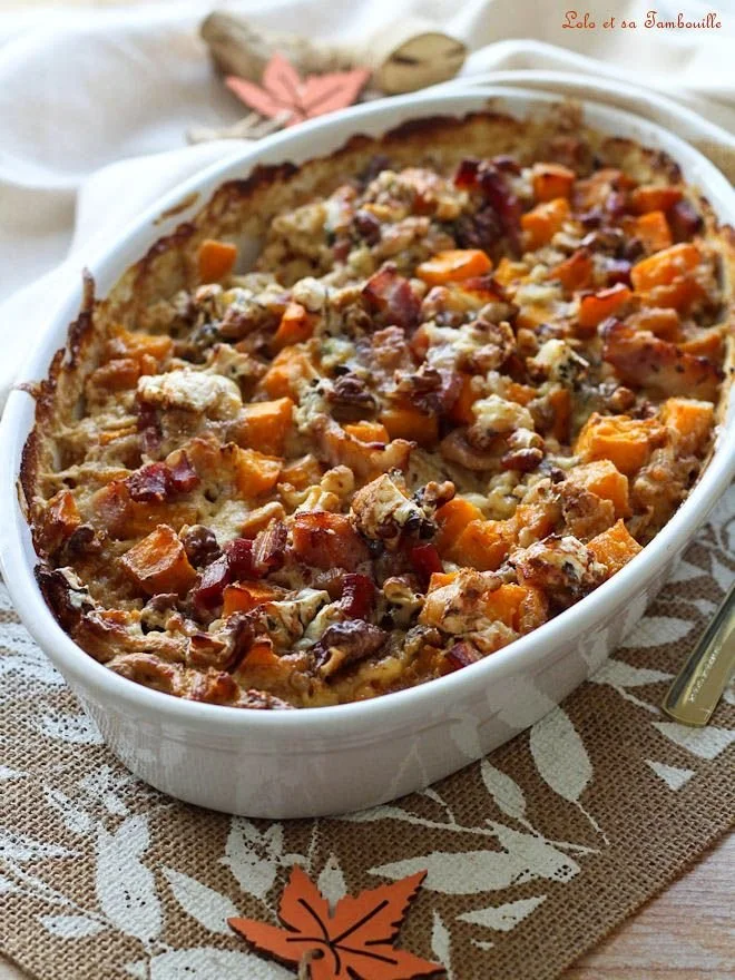 Gratin de butternut aux lardons et fourme d'Ambert, plat savoureux et réconfortant