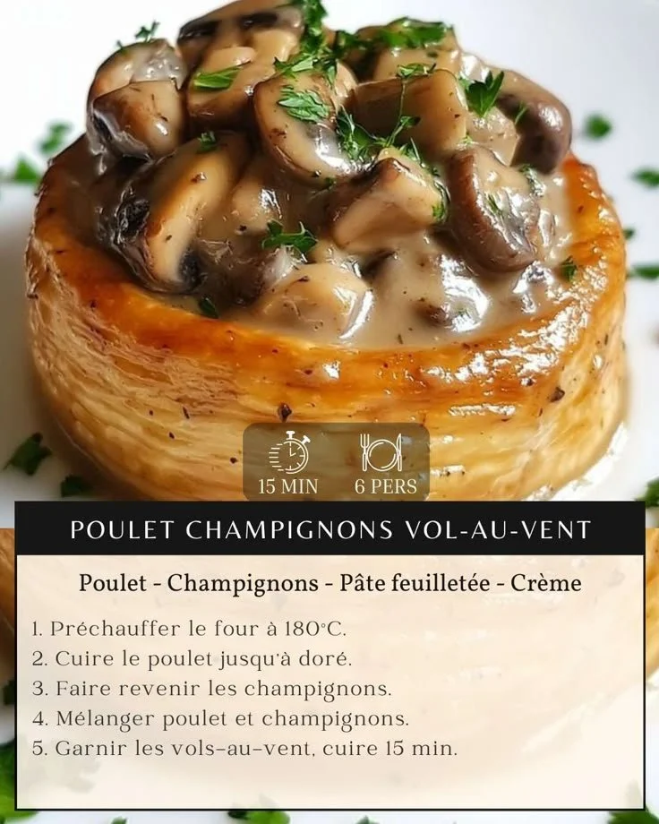 Poulet Champignons Vol-au-Vent, un plat équilibré et savoureux