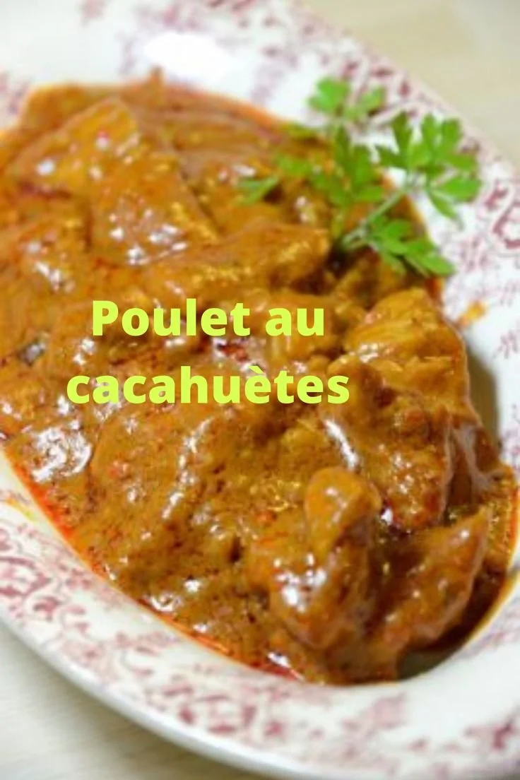 Poulet au cacahuètes, plat typique de l'Afrique servi avec des légumes et des épices.