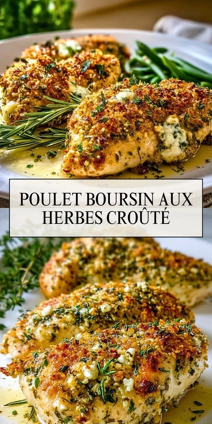 Poulet Boursin aux Herbes Croûté, plat gourmet avec fromage Boursin et herbes