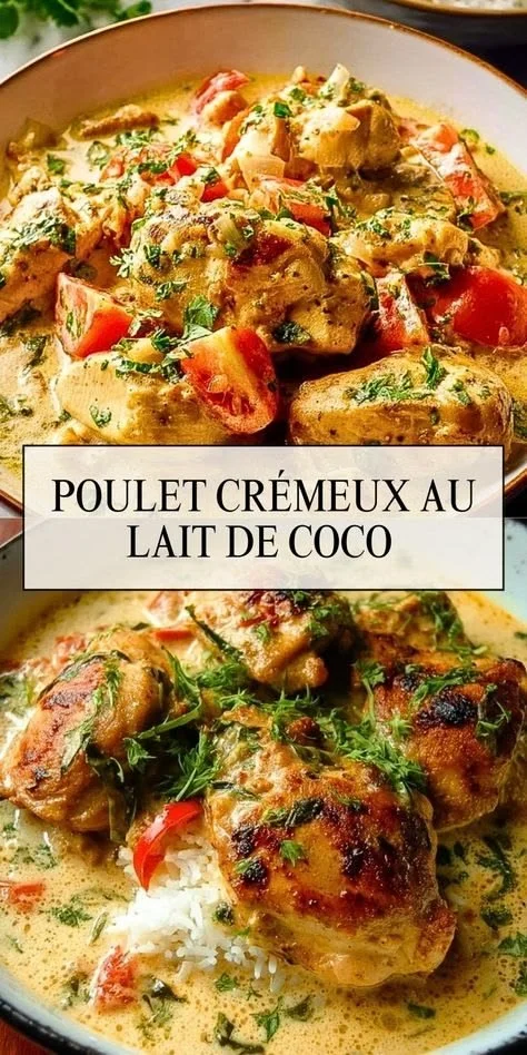 Poulet Crémeux au Lait de Coco, plat délicieux et crémeux avec une sauce au lait de coco.