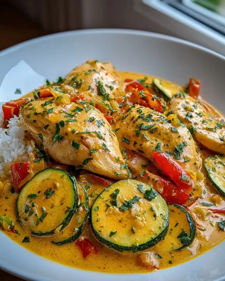 Recette de Poulet Crémeux Paprika et Courgettes - Savory Cherie