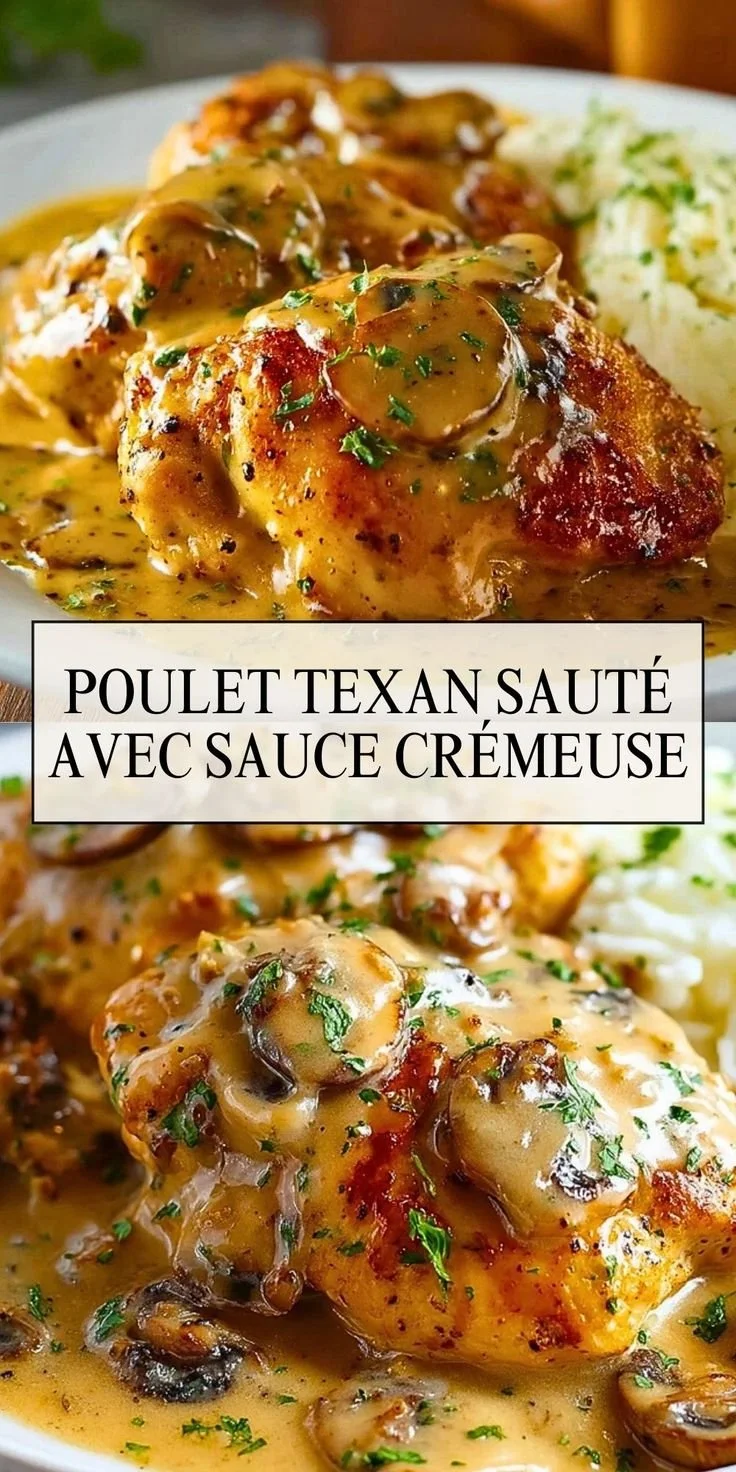 Poulet Texan sauté avec sauce crémeuse dans une poêle