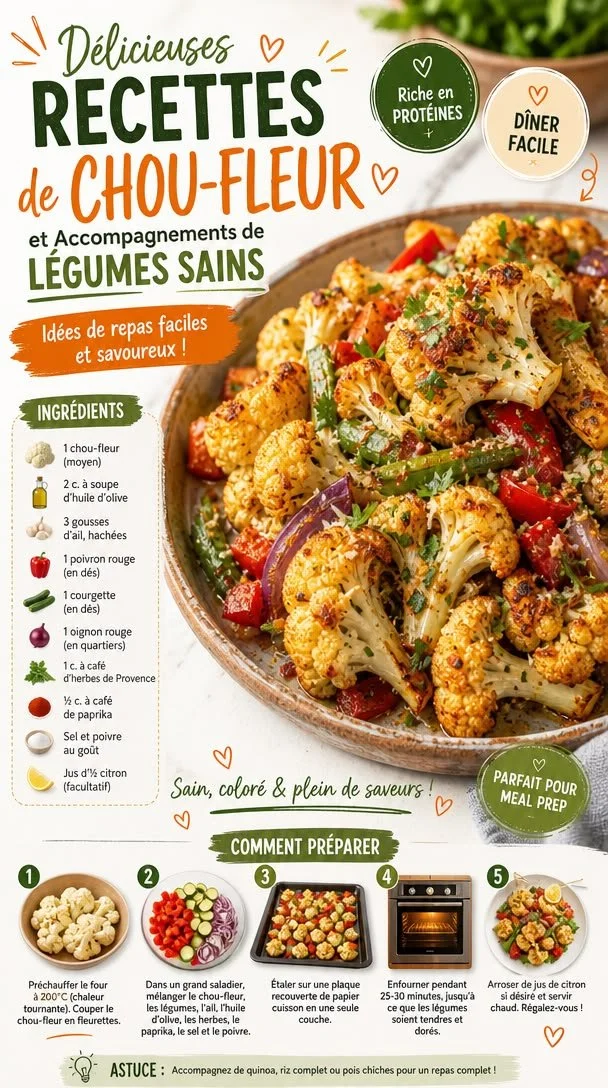 Recette de chou-fleur croquant servi à table lors d'un dîner familial